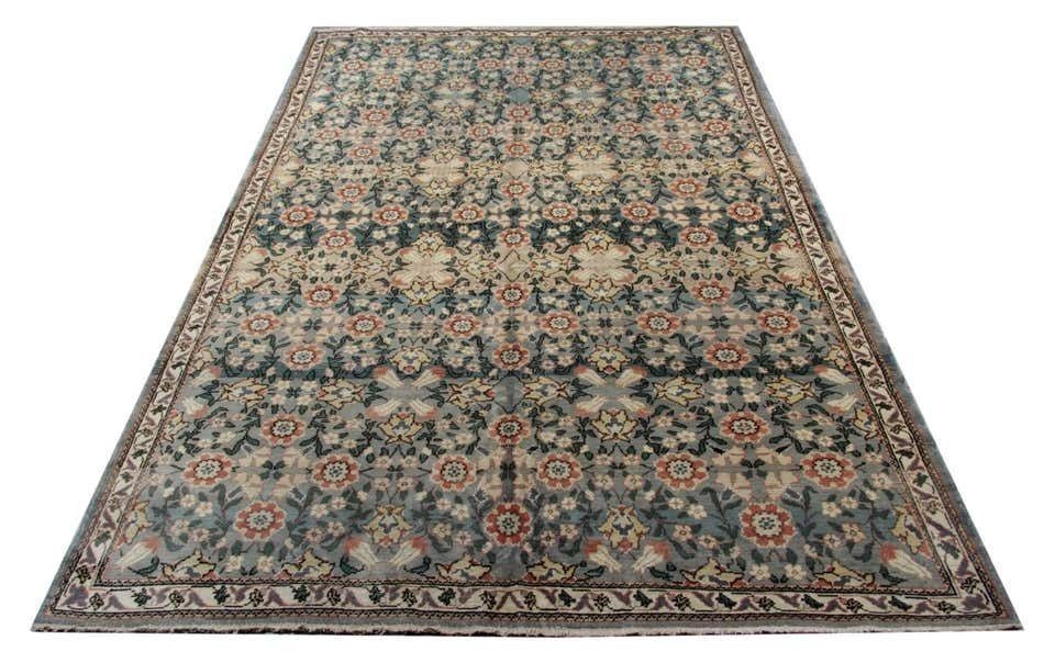 Handwoven Oriental Oushak Carpet, Traditional Green Wool Turksih Rug  185x280cm photo Textiles