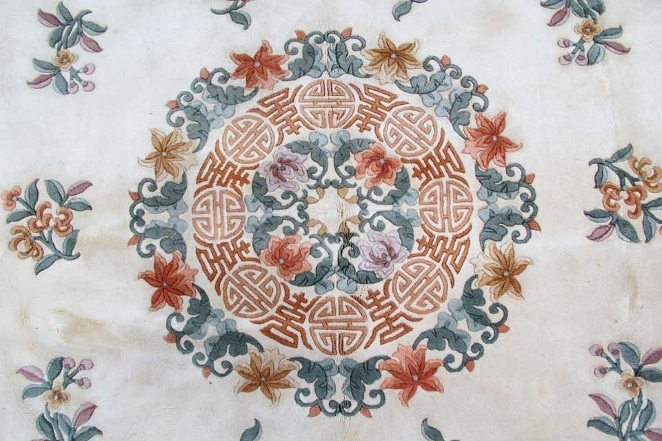 Handmade Art Deco Rug Floral Chinese Rugs, Cream Wool Carpet Rugs  225x304cm photo for sale