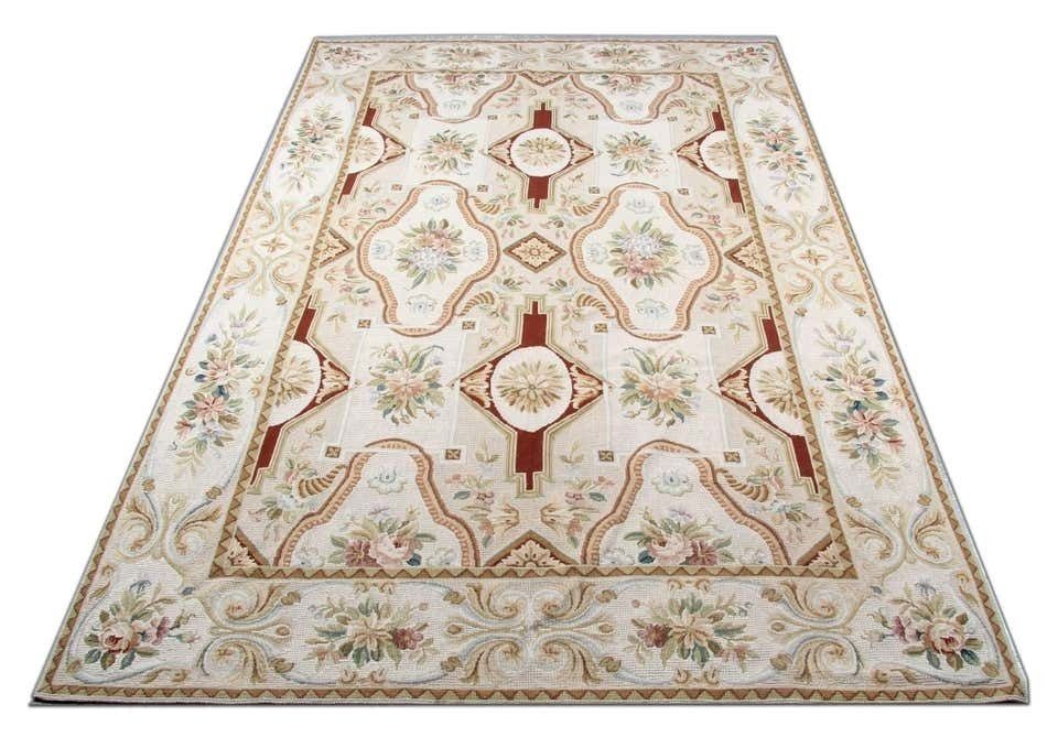 Oriental Hand Woven Needlepoint Wool Tapestry, Traditional Cream Rug  183x275cm photo furniture