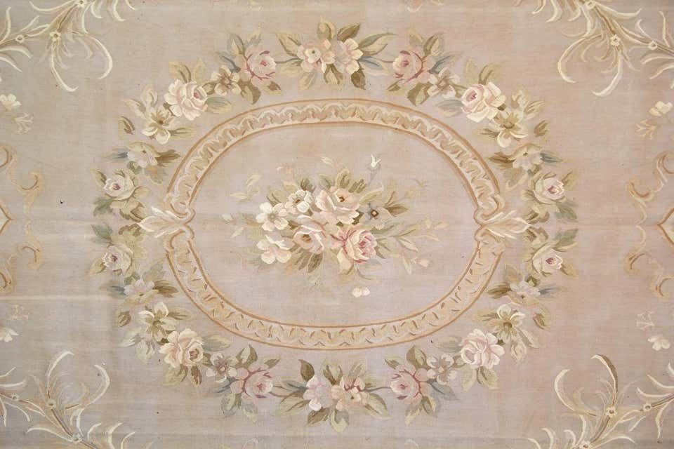 Vintage Handmade Carpet Chinese French Aubusson Rug, Area Rug, Needlepoint Pink And Cream Flat Weave photo for sale