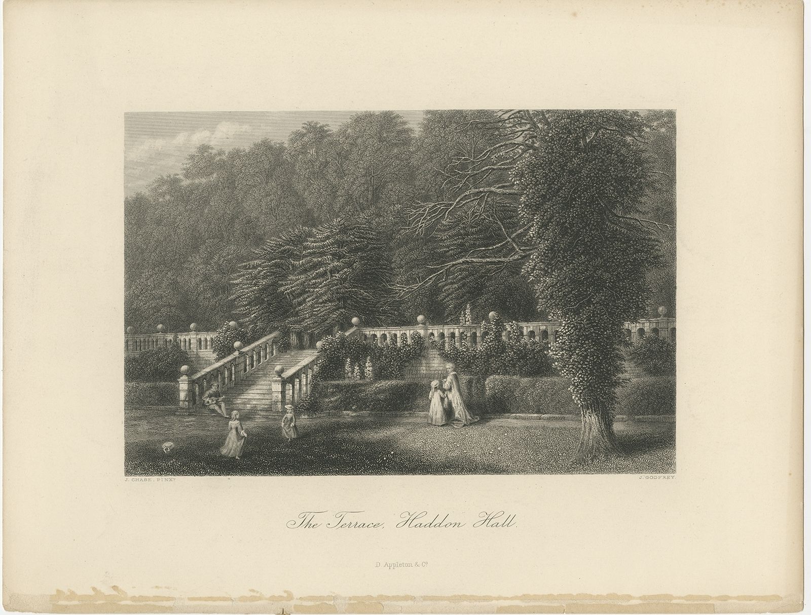 Antique Print Of The Terrace Of Haddon Hall By Appleton