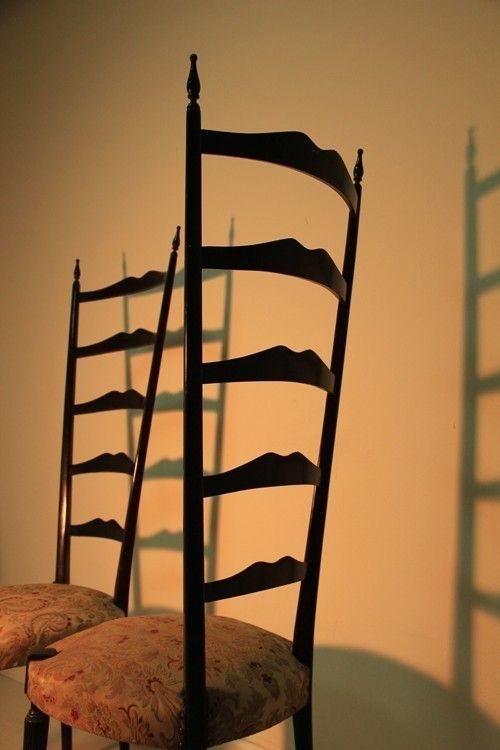 Mid Century Mahogany Pair High Back Chairs 1950 Italian Design Pier Luigi Colli photo Furniture