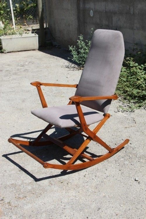 Rocking Chair Folding Wood And Fabric Fratelli Reguitti 1950s