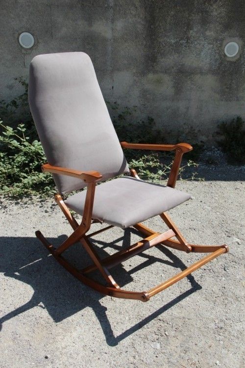 Rocking Chair Folding Wood And Fabric Fratelli Reguitti 1950s photo for sale