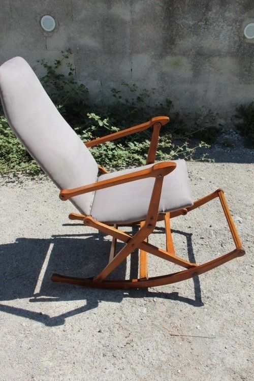Rocking Chair Folding Wood And Fabric Fratelli Reguitti 1950s photo vinterior