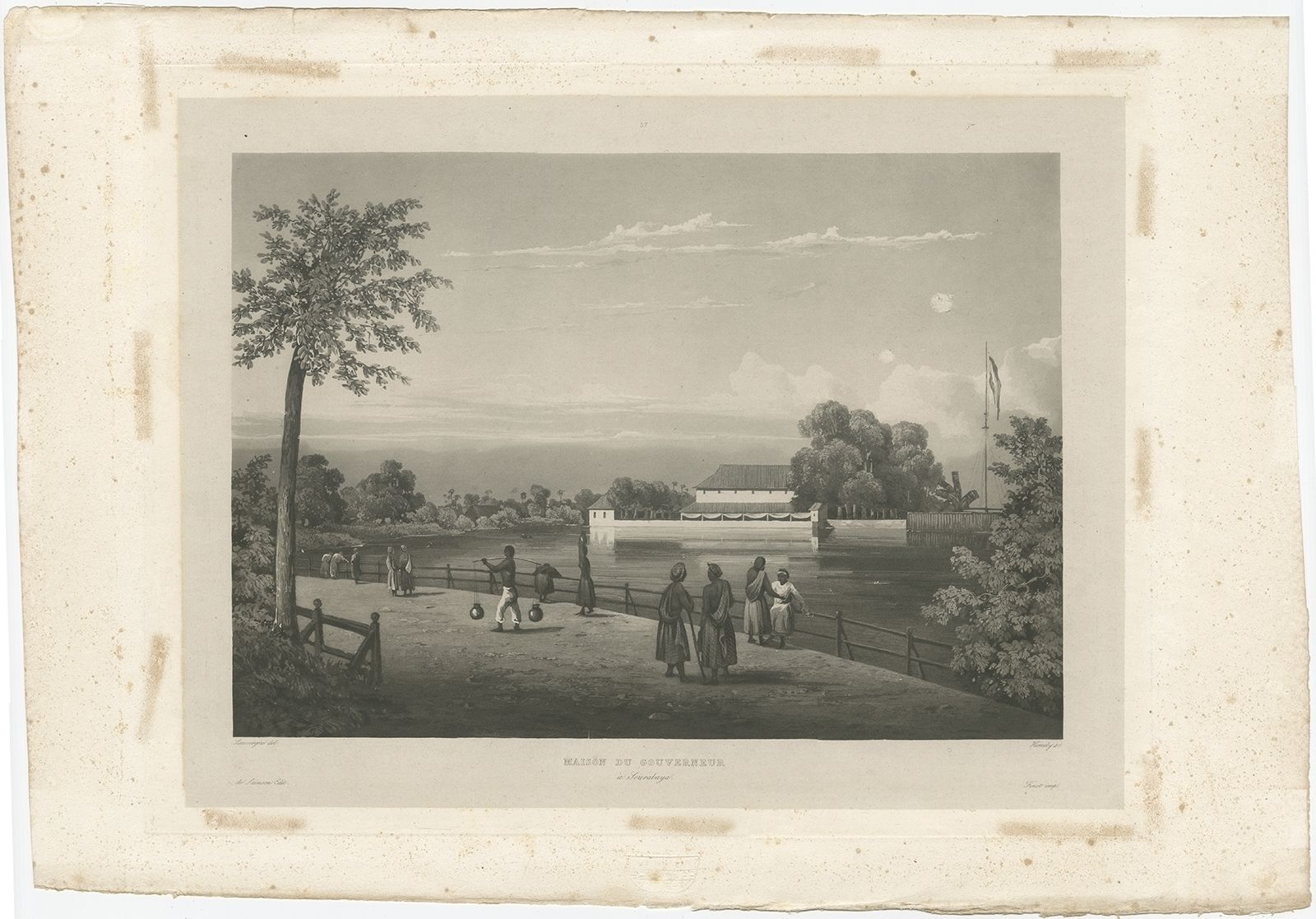 Antique Print Of The Governor's House In Surabaya By Himely (1835)