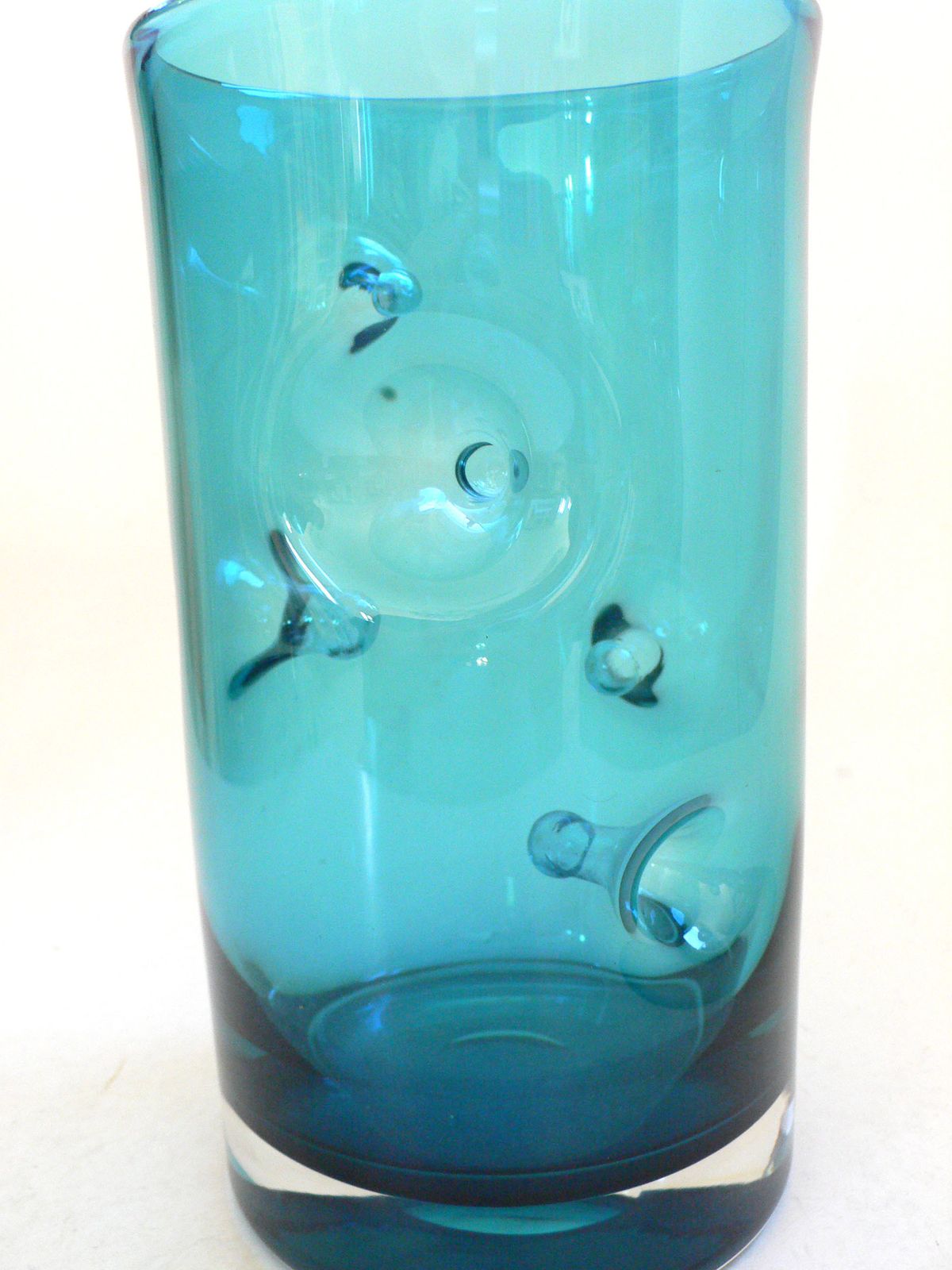 Vintage Art Glass Blue Handblown Pinched Nipple Vase 1960s Belgium photo vinterior