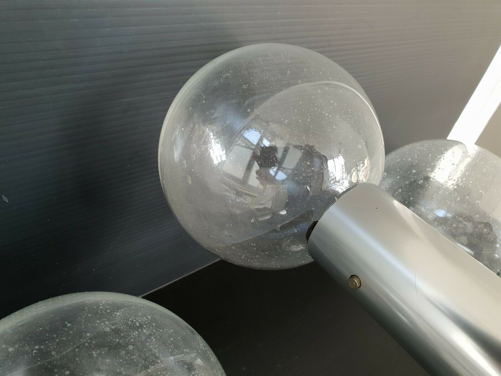 Pair Of Vintage Sconces 1970 In Brushed Steel & Glass 70s 1970s Space Age photo buy