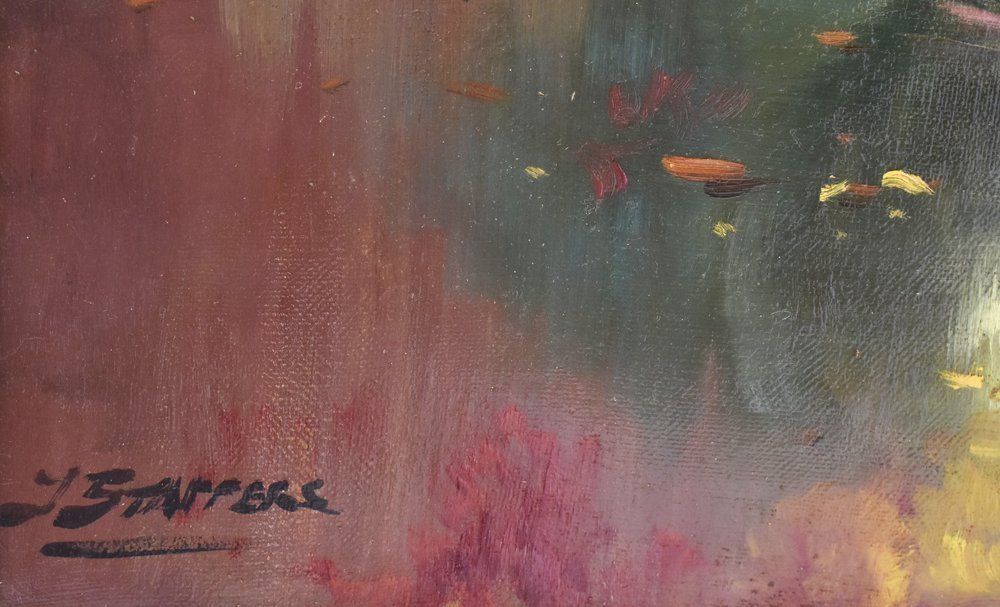 Flowers Paintig, Red Daisies, Oil On Canvas, 19th Century.  (Qf155) photo vinterior