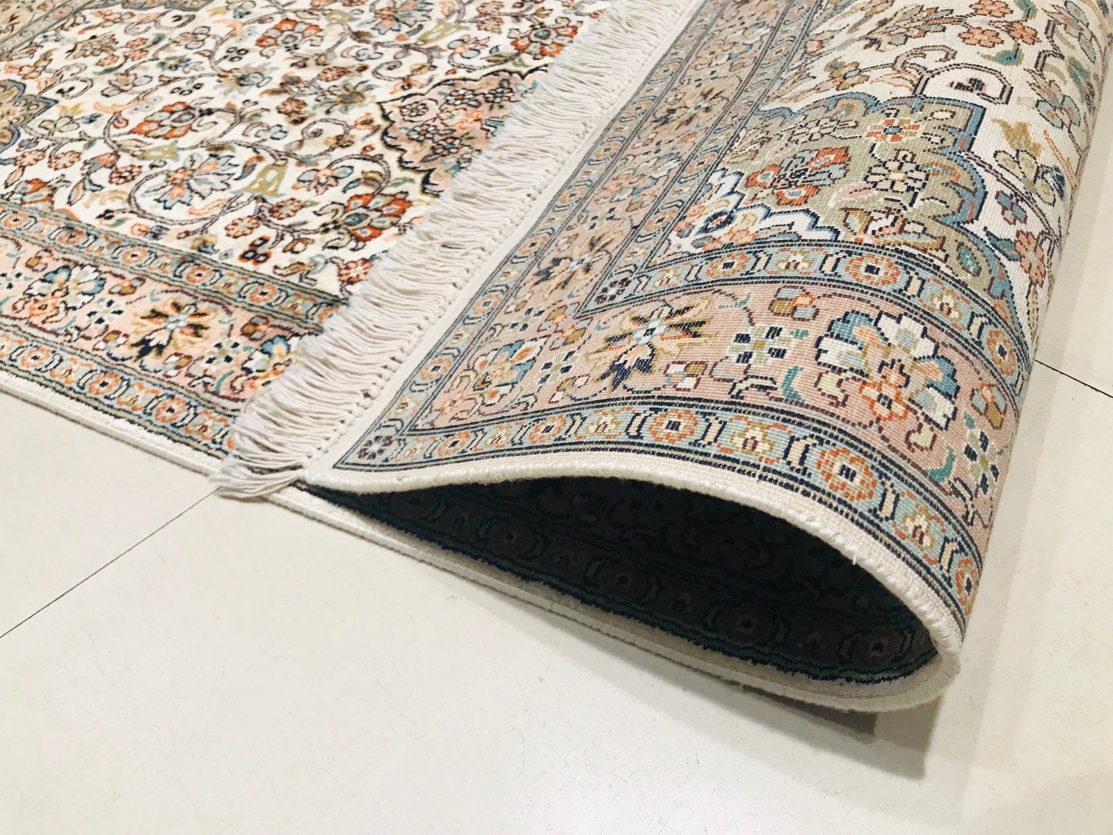 photo for sale Indian Hand Knotted Silk Carpets, 1970s, Set Of 2
