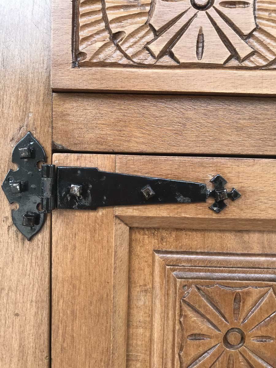 photo for sale Spanish Carved Dark Walnut Tuscan 2 Drawer Credenza, 1940s