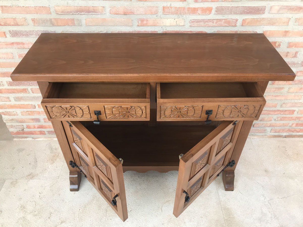 photo buy Spanish Carved Dark Walnut Tuscan 2 Drawer Credenza, 1940s