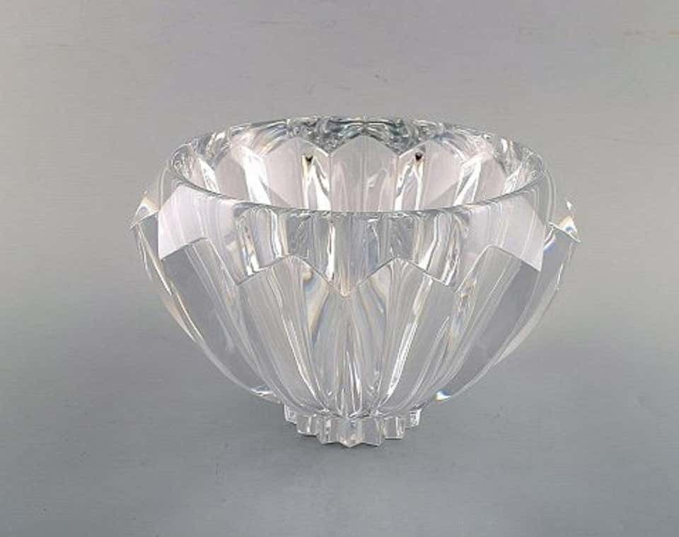 Orrefors, Sweden, Large Modernist Bowl In Clear Art Glass, Stylish Design, 1980s photo furniture