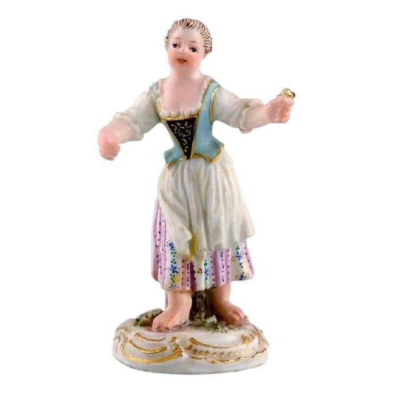 Rare Meissen Miniature Figure After Johann Joachim Kändler, Girl With Flowers