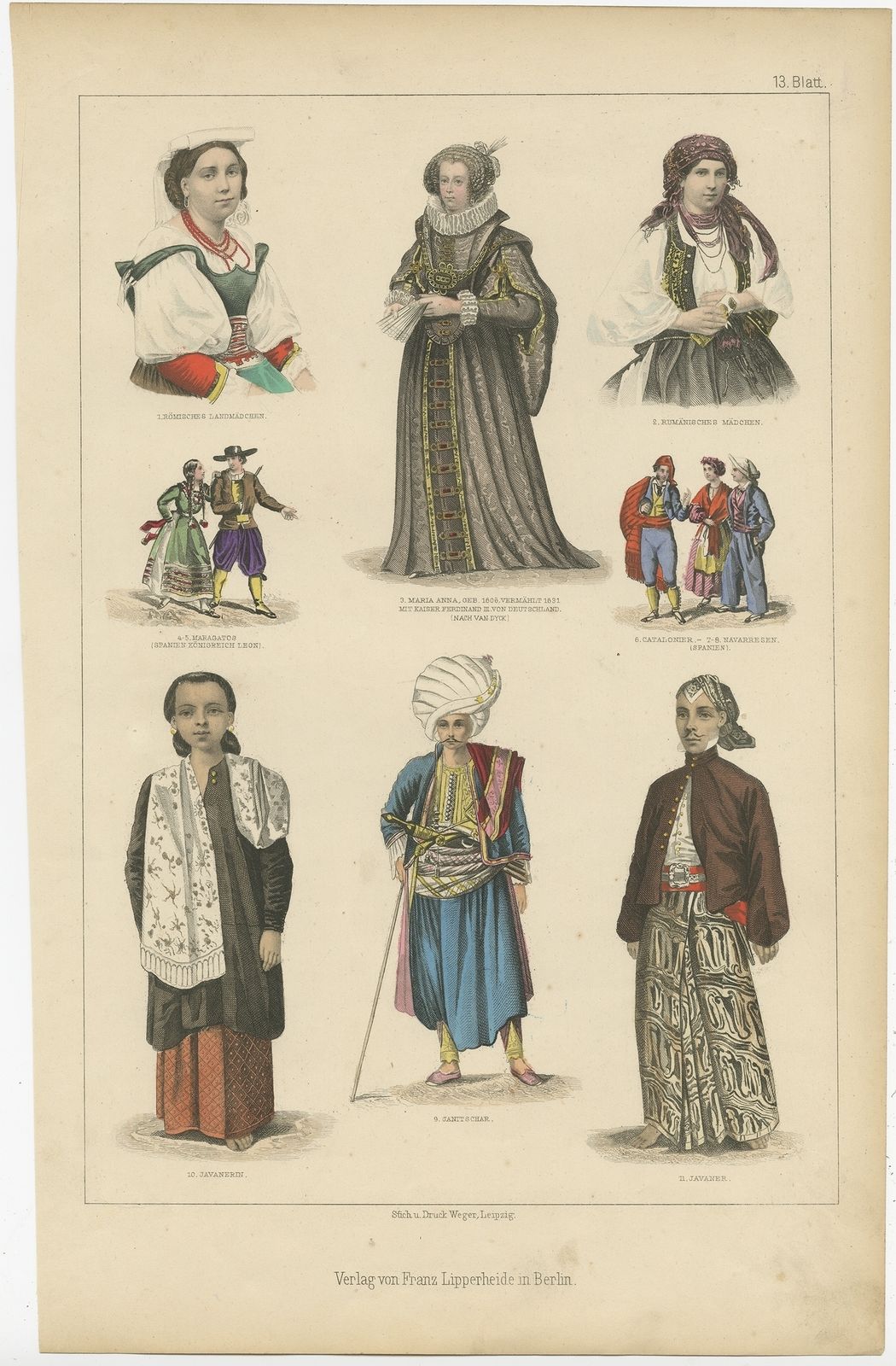 No. 13 Antique Costume Print By Lipperheide (C.1875)