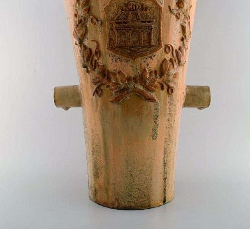 Colossal Arne Bang Unique Vase In Glazed Ceramics, With Rod Of Asclepius photo for sale