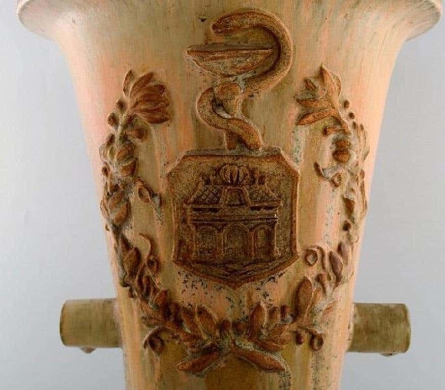 Colossal Arne Bang Unique Vase In Glazed Ceramics, With Rod Of Asclepius photo Home Decor