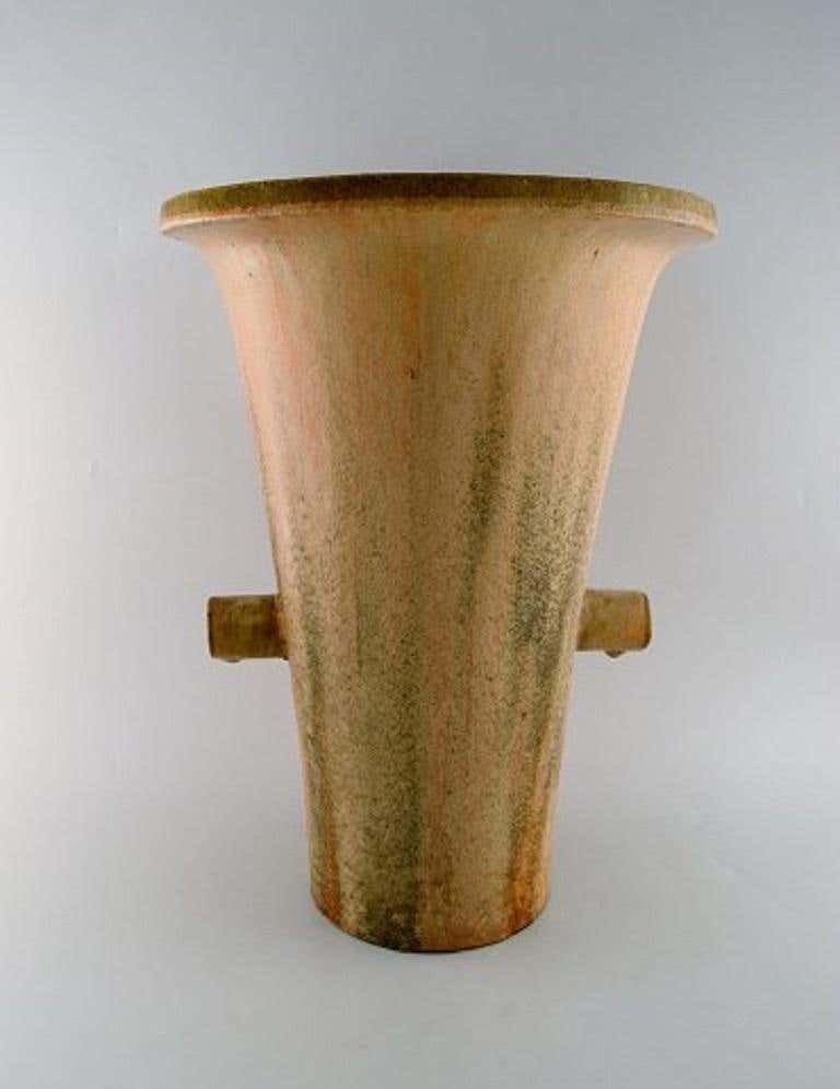 Colossal Arne Bang Unique Vase In Glazed Ceramics, With Rod Of Asclepius photo vinterior