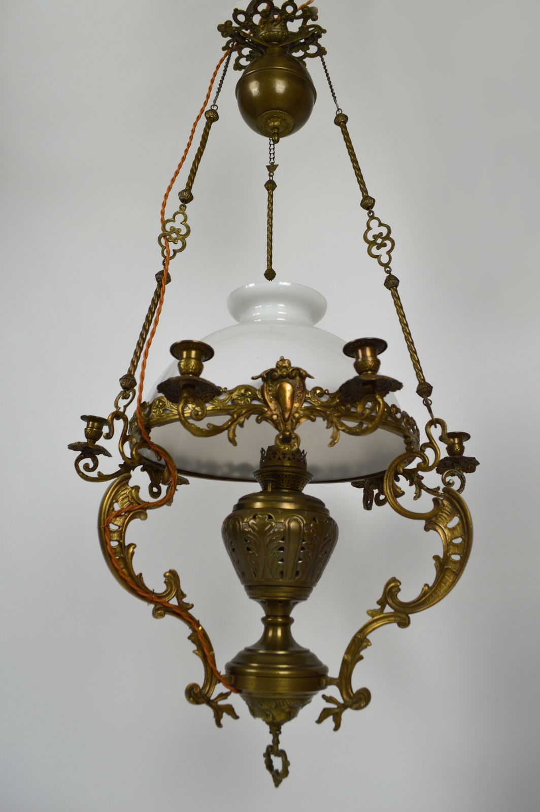 photo for sale French Large Antique Chandelier In Bronze And Brass
