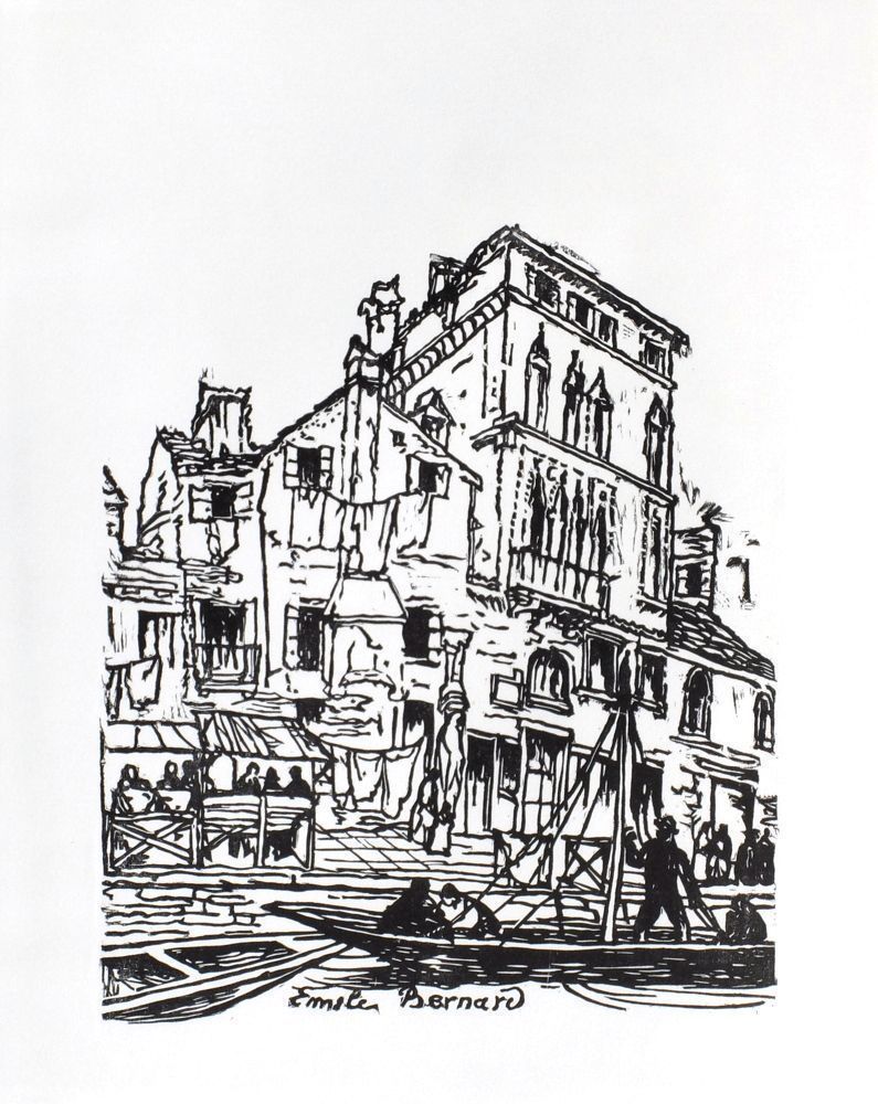 Bernard Emile (1868 1941)   Woodcut   Venice, Ferryman On The Grand Canal   Reprinting