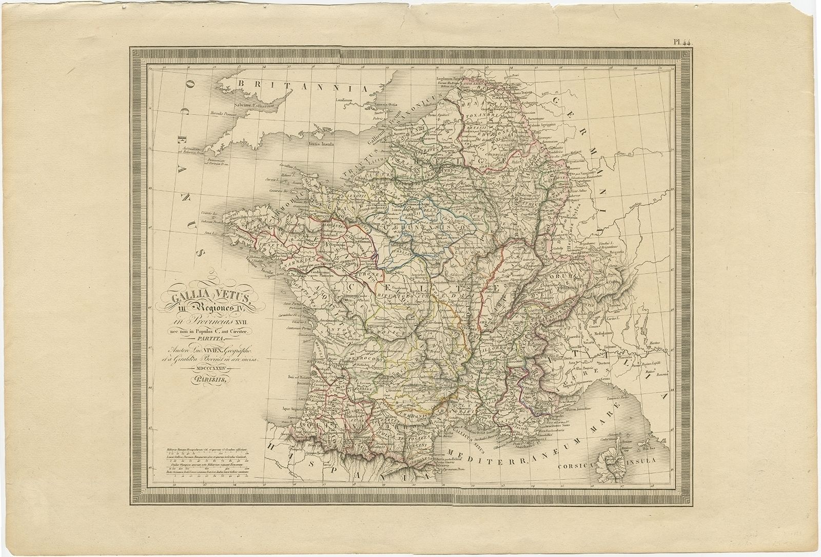 Antique Map Of France By Vivien De Saint Martin (1824)