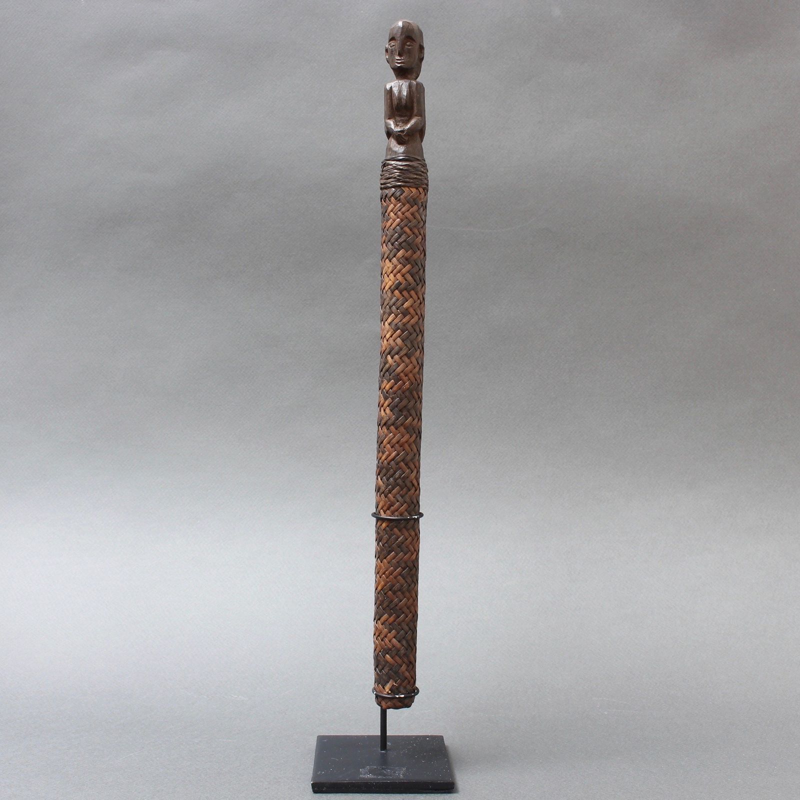 Carved Wooden Ancestor Sculpture With Rattan Body From Borneo (Circa 1960s)