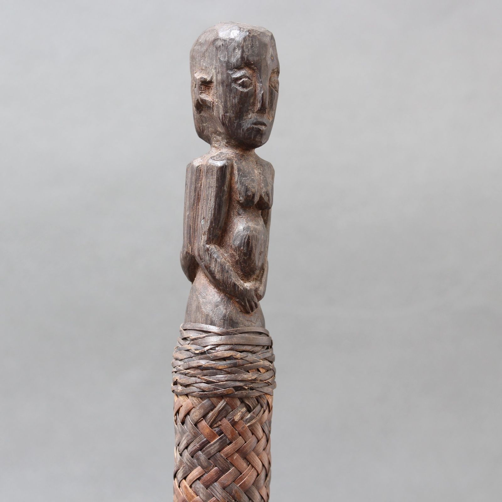 Carved Wooden Ancestor Sculpture With Rattan Body From Borneo (Circa 1960s) photo vinterior