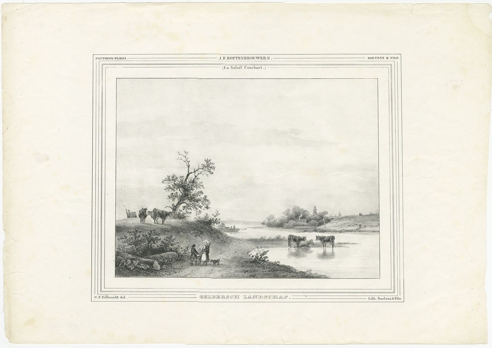 Antique Print Of A Dutch Landscape By Soetens & Fils (C.1840)