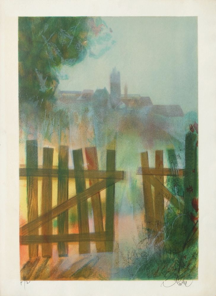 Valadié Jean Baptiste Lithography  Brume Sur Felletin 23 Creuse