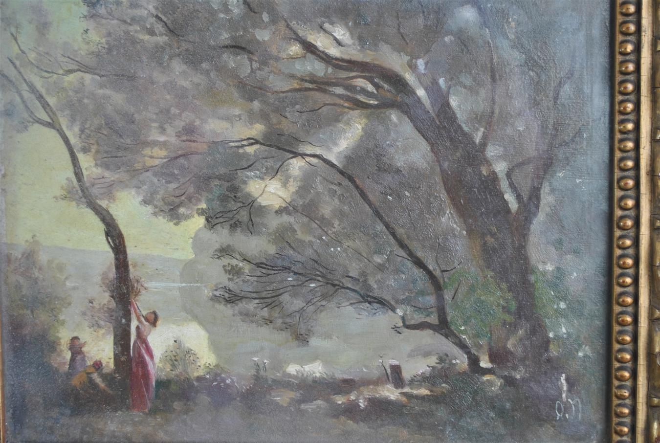 Women At The Edge Of A French School Lake Signed O. Nicomède photo for sale