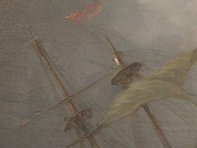 Boat In Marine Storm In Oil On Panel By Julien (81,5x51) photo buy