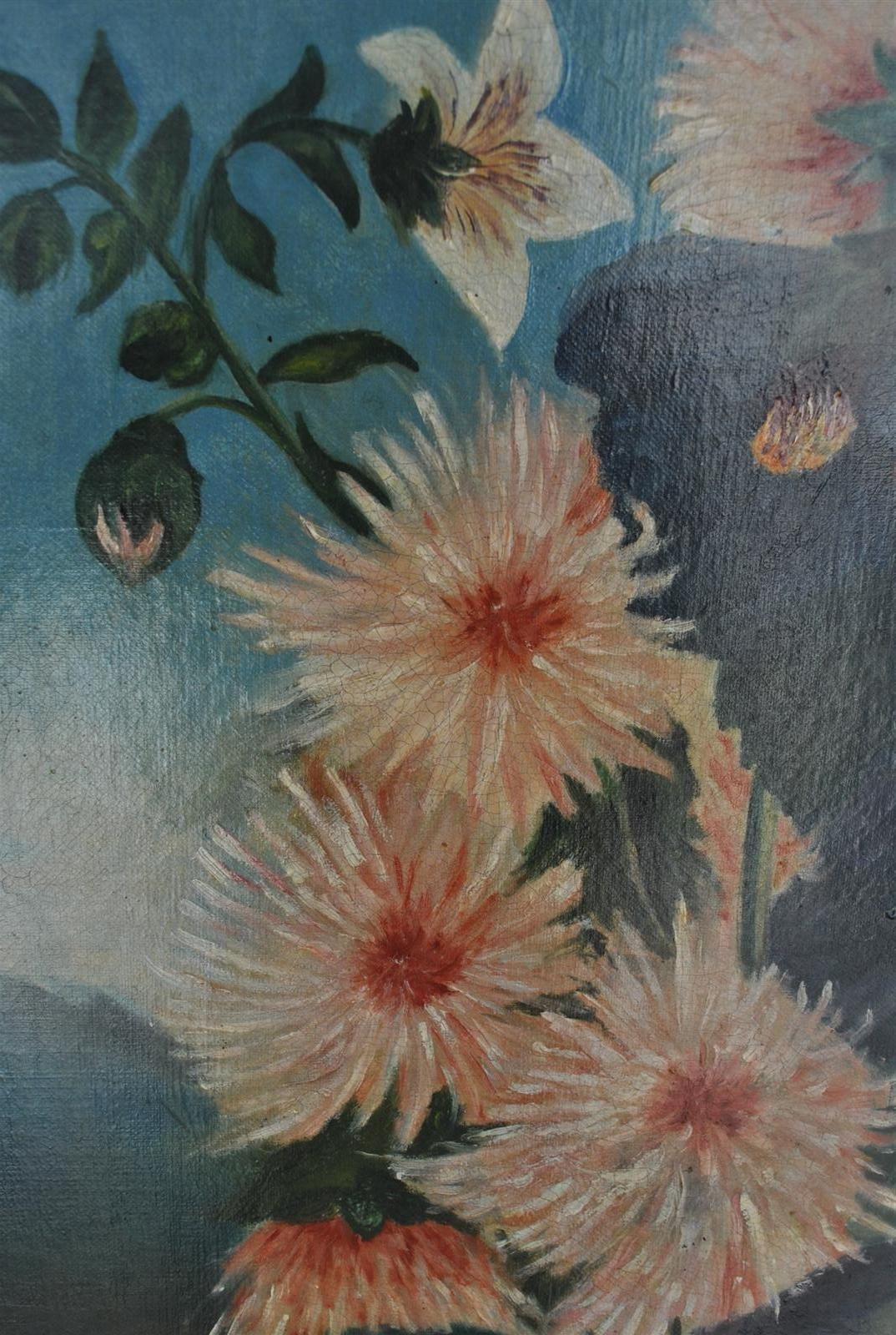 Oil Painting Landscape Bouquet Of Flowers Late 19th Century