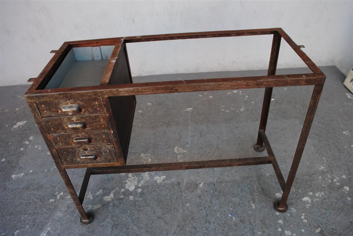 Brushed Iron Industrial Style Desk And Poached Inscriptions photo 1639.0