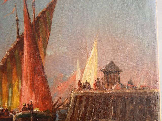 Marine Aux Felouques Xi Xth Oil Painting On Canvas Attributed To Duvieux photo buy