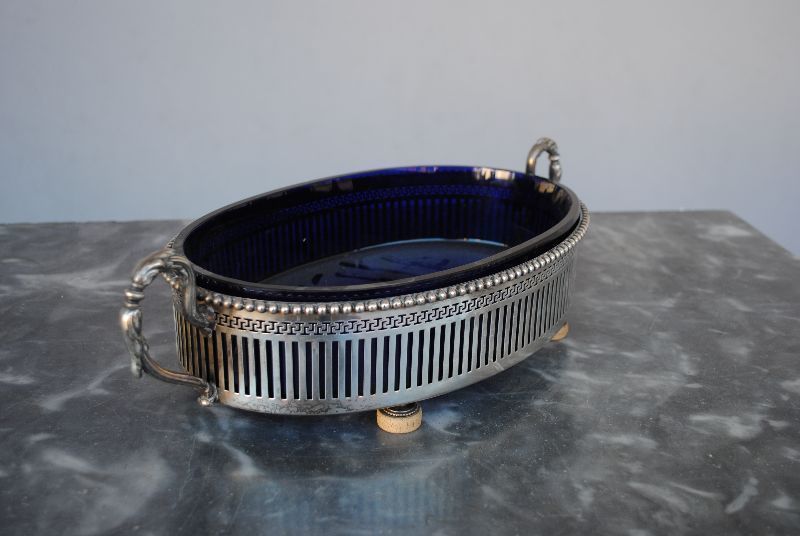Silver Metal Centerpiece And Colored Glass Bowl