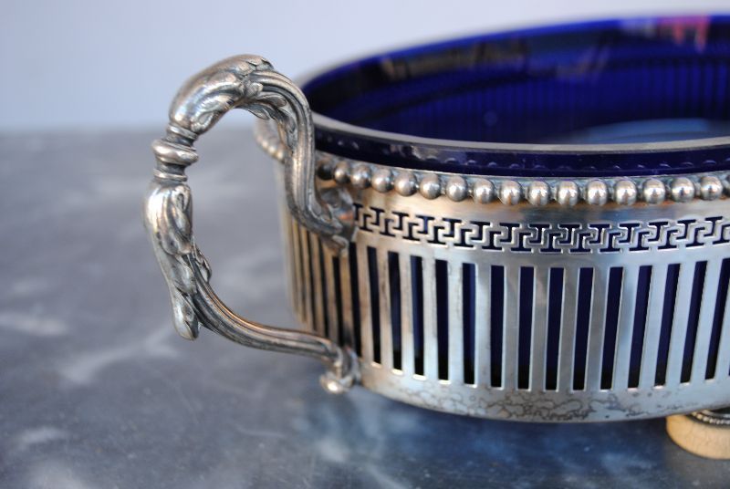 Silver Metal Centerpiece And Colored Glass Bowl photo furniture