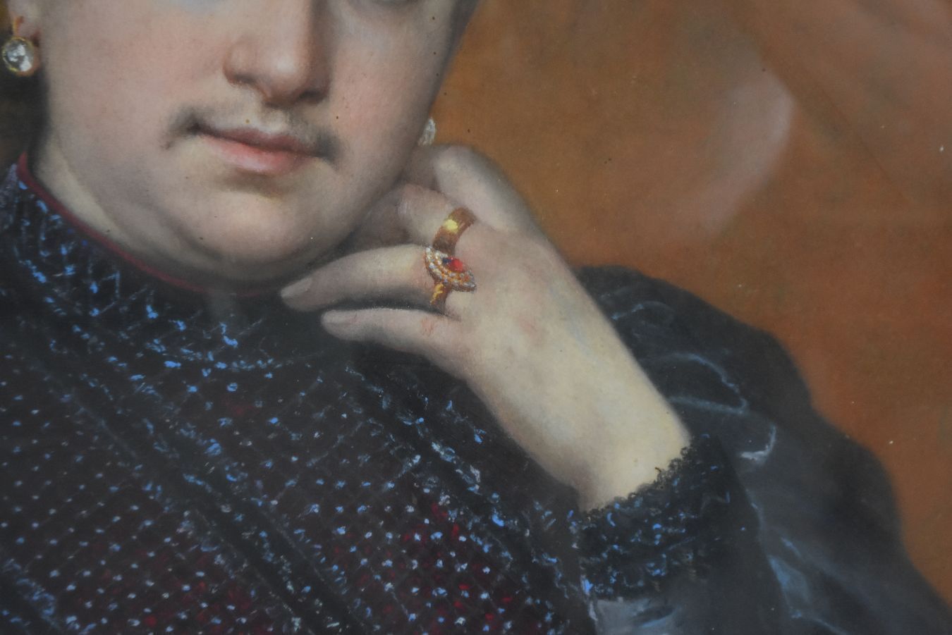 Pastel Portrait Of A Young Spanish Woman With A Fan From The End Of The 19th Century By Bernard photo 2187.0
