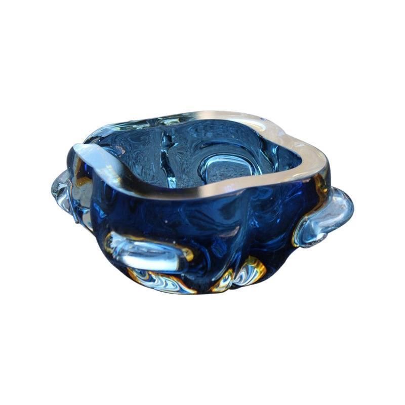 Murano Seguso Blu Bowl Italian Design 1960 Quatrefoil Ashtray