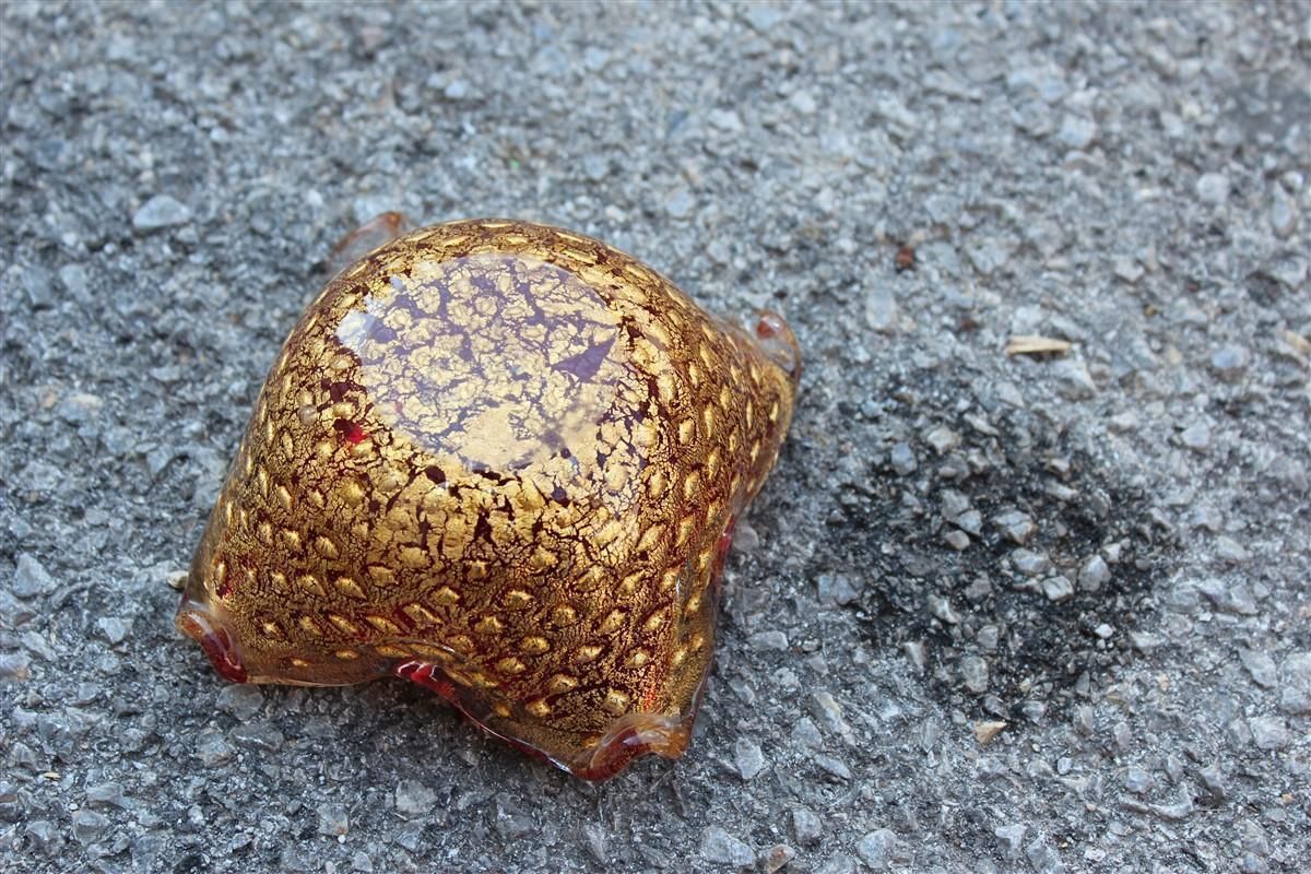 Seguso Mid Century Bowl Red Ruby Gold Dust Bubbles Inside 1950s photo for sale