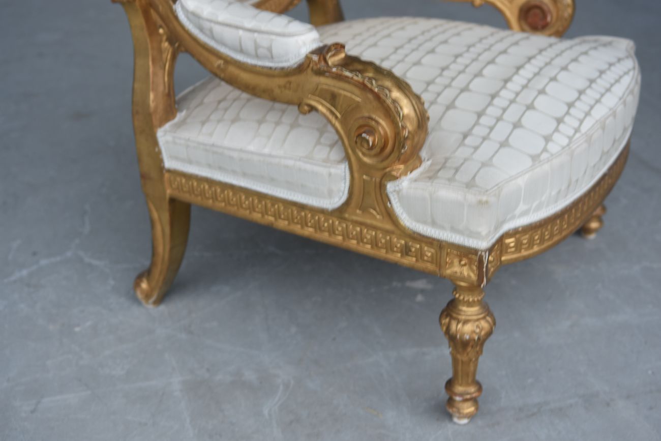 Pair Of Louis XVI Style Low Armchairs In Gilded Wood, Napoleon III Period, Xi Xth photo vinterior