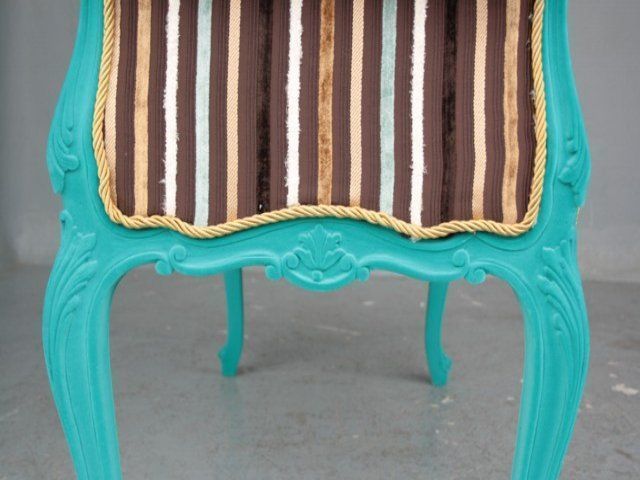 photo for sale Decorative Bench Louis XV Style Flocked Cyan