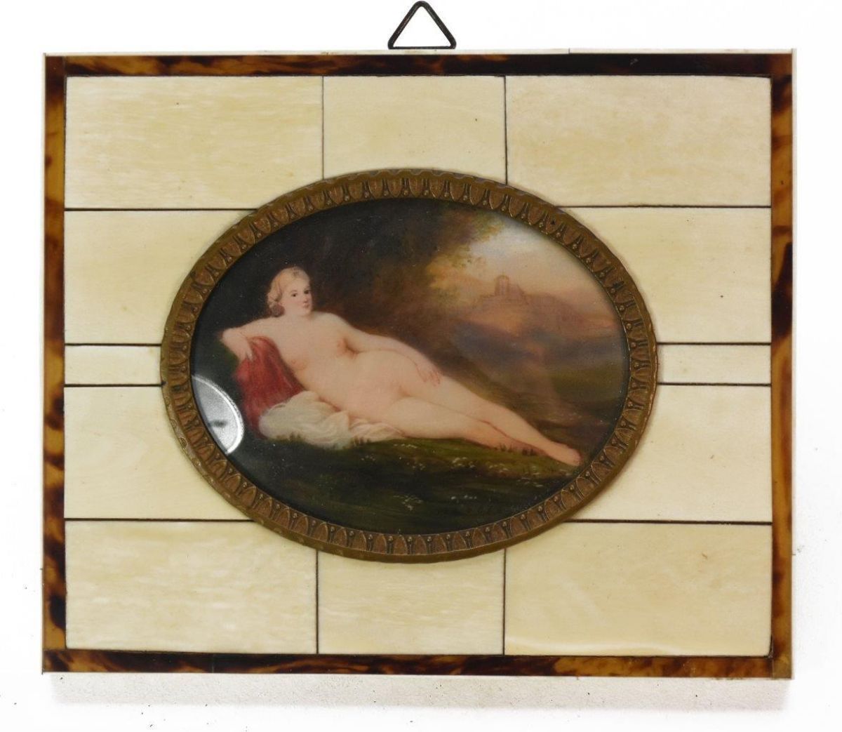 Young Naked Woman Painted On Ivory In Medallion Early Twentieth