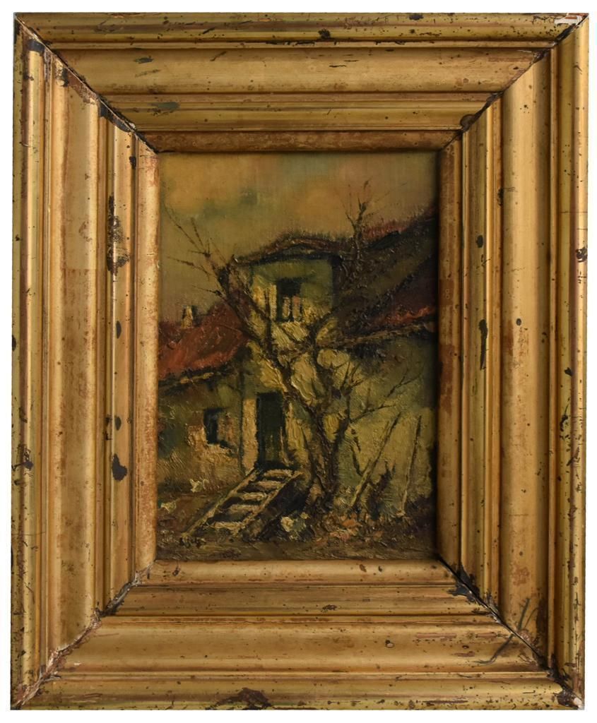 Country House With Oil Staircase On Canvas Late 19th Century