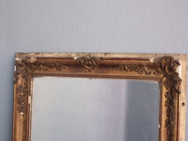 Restoration Mirror Golden Stucco Rectangle photo vinterior
