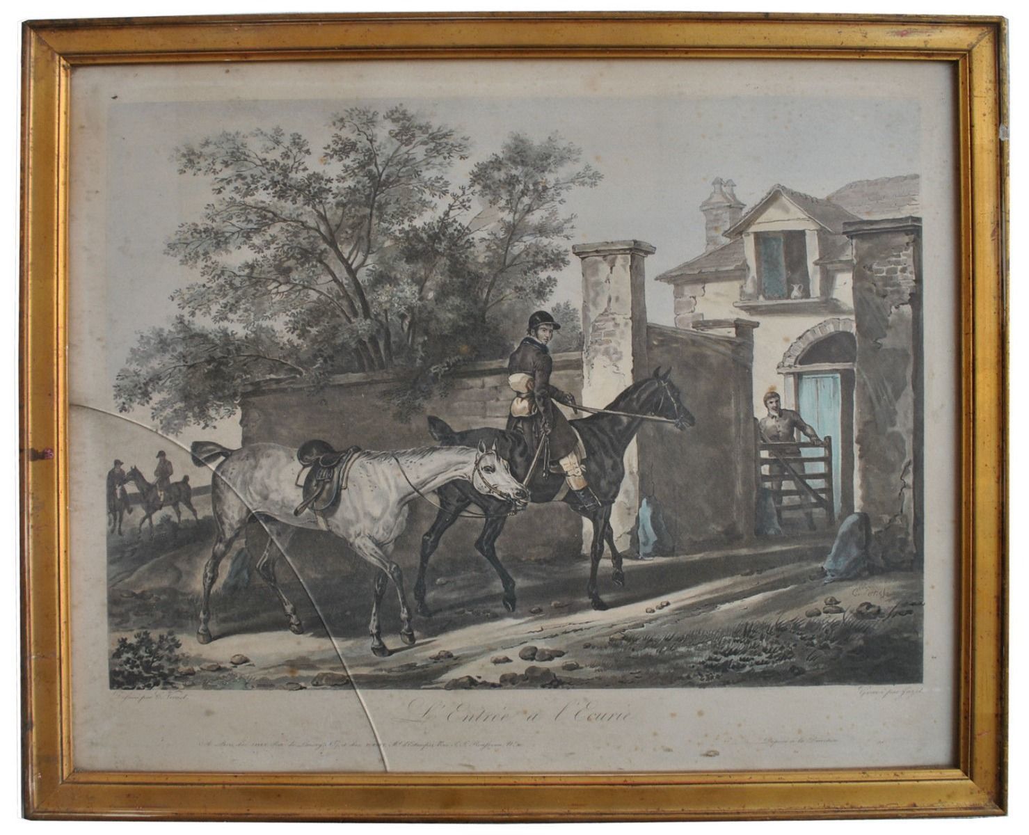 Old Engraving Entitled The Entrance To The Stable, 19th Century