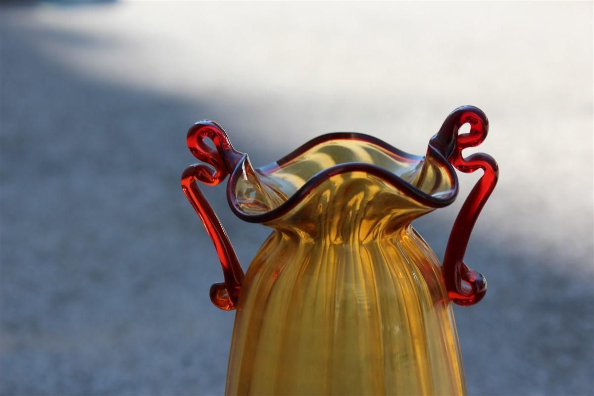 Yellow And Red Blown Murano Glass Vase 1950 Art Nouveau Italian Design photo furniture