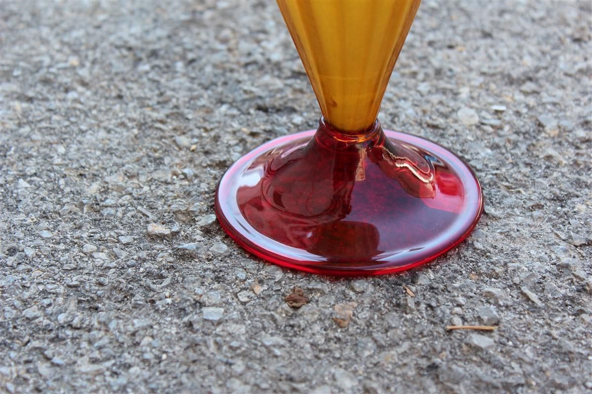 Yellow And Red Blown Murano Glass Vase 1950 Art Nouveau Italian Design photo Home Decor