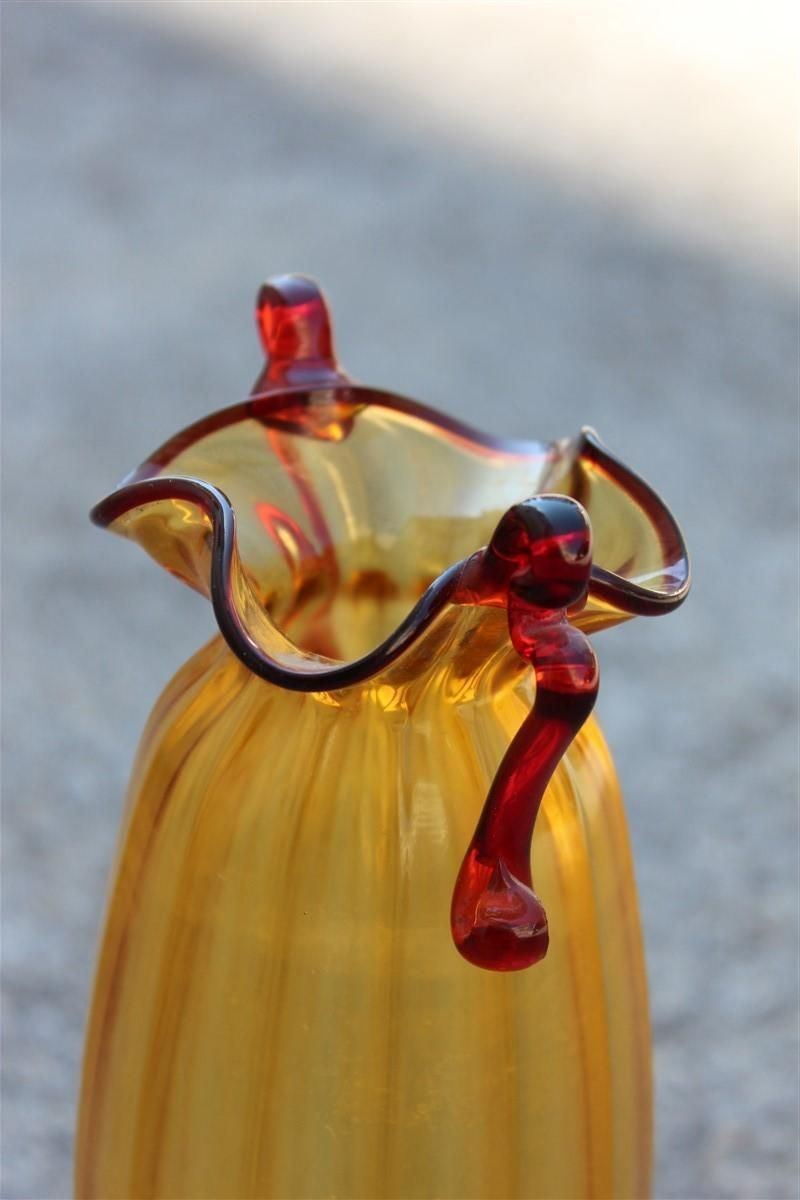 Yellow And Red Blown Murano Glass Vase 1950 Art Nouveau Italian Design photo 1882.0