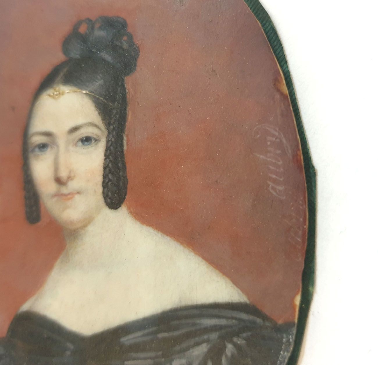 Miniature On Ivory By Louis François Aubry Portrait Of Woman In Black With Diadem photo for sale