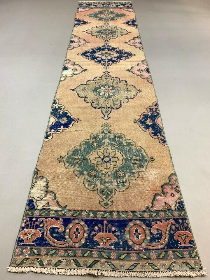 Distressed Turkish Runner 370x86 Cm Wool Vintage Tribal Rug photo furniture